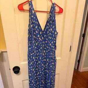 Size 6, Blue, yellow, and white flowered jumpsuit. Brand is kayleigh